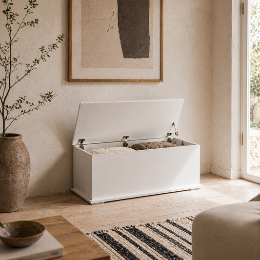 Fizi White Storage Blanket Chest With Flip Top Lid And Safety Hinges 113 Litre