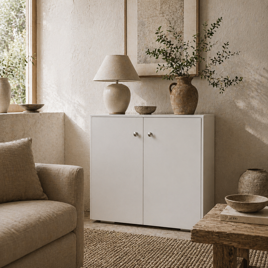 Cosofi White Wood Freestanding Storage Cabinet 2 Doors 2 Shelves