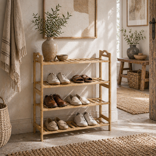 Dicove Bamboo Natural 4 Tier Freestanding Shoe Rack Slatted Shelves