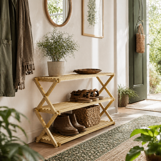 Palu Natural Bamboo 3 Tier Folding Shoe Rack