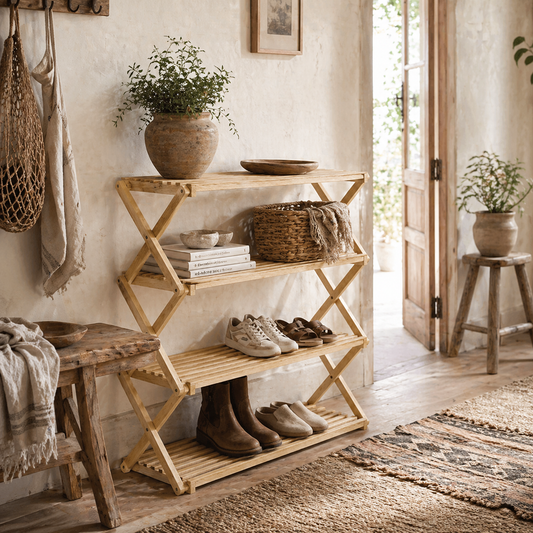 Taseyo Sori Natural Bamboo 4 Tier Folding Shoe Rack