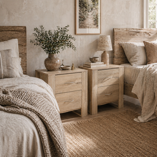 Colu Set of 2 Wooden Brown Bedside Tables With 2 Drawers