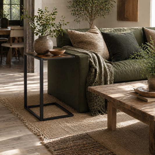 Yomifi Metal Brown And Black Sofa Side Table With Steel Frame