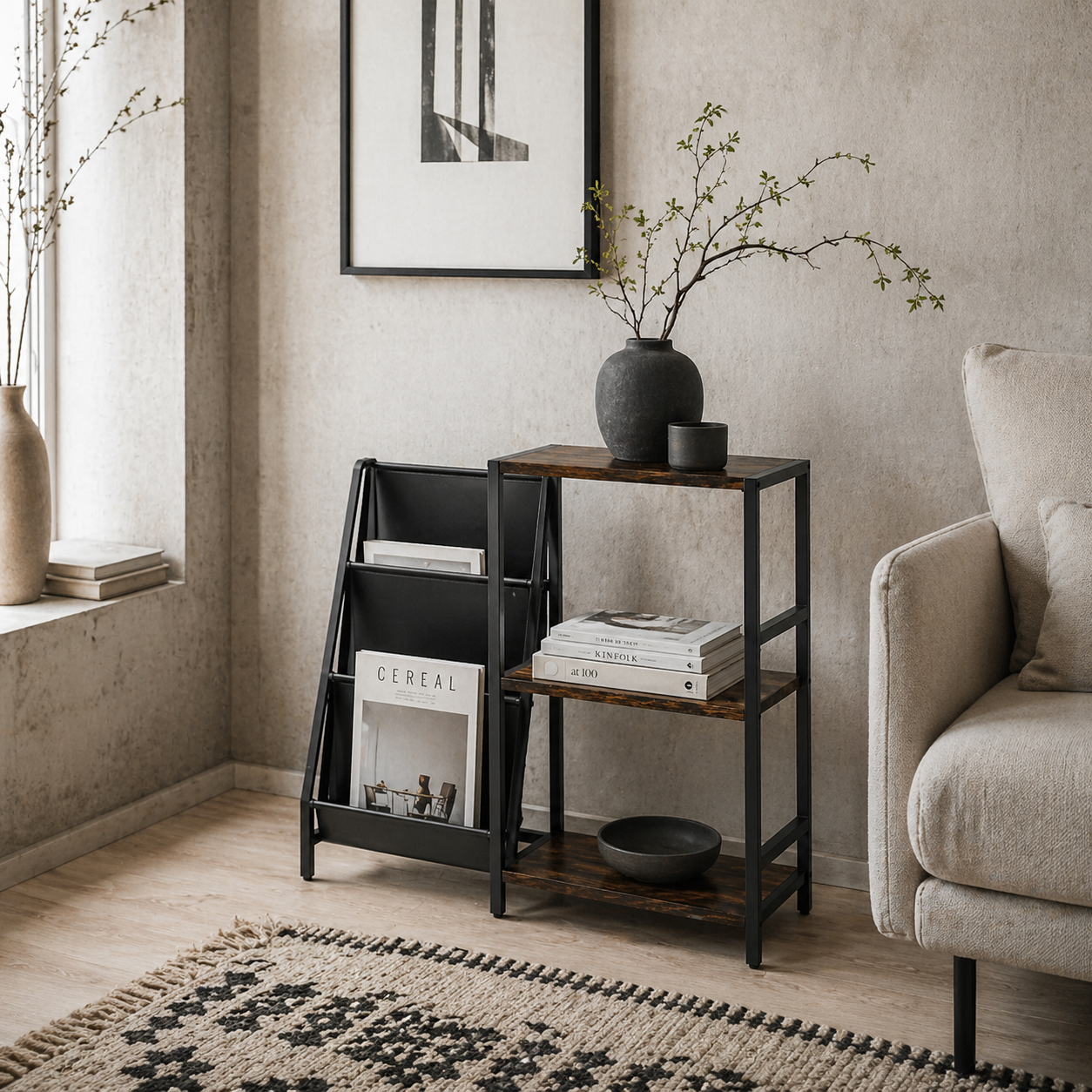 Nobalo Wooden Rustic Brown 3 Tier Stand Side Table