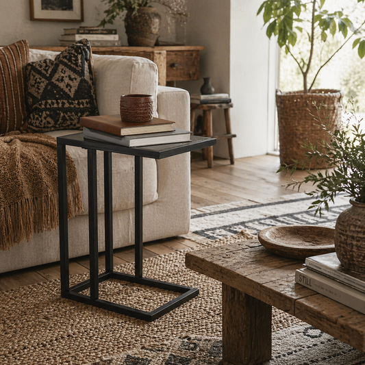 Rase Metal Black Sofa Table With Marble Effect Top