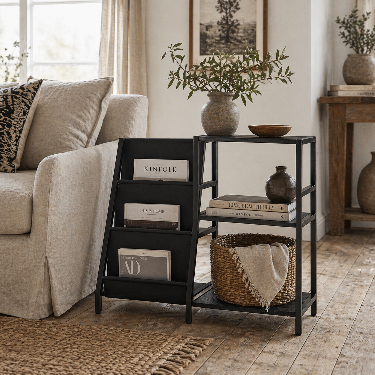Tapalo Wooden Black 3 Tier Stand Side Table