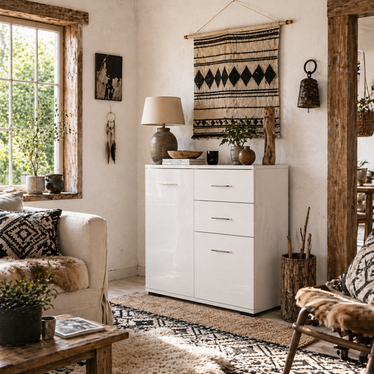 Lodino High Gloss White Sideboard With 2 Drawers 2 Doors And Adjustable Shelves