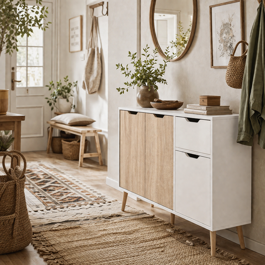 Surinam Natural Wood Floor Standing Sideboard With 3 Storage Drawers 2 Doors