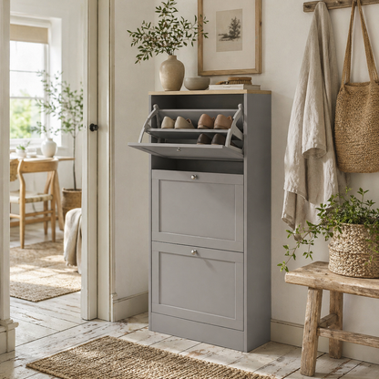 Sari Wooden Grey Compact 3 Drawer Shoe Cabinet