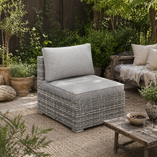 Lemoba Light Grey Rattan Armless Outdoor Armchair With Cushion