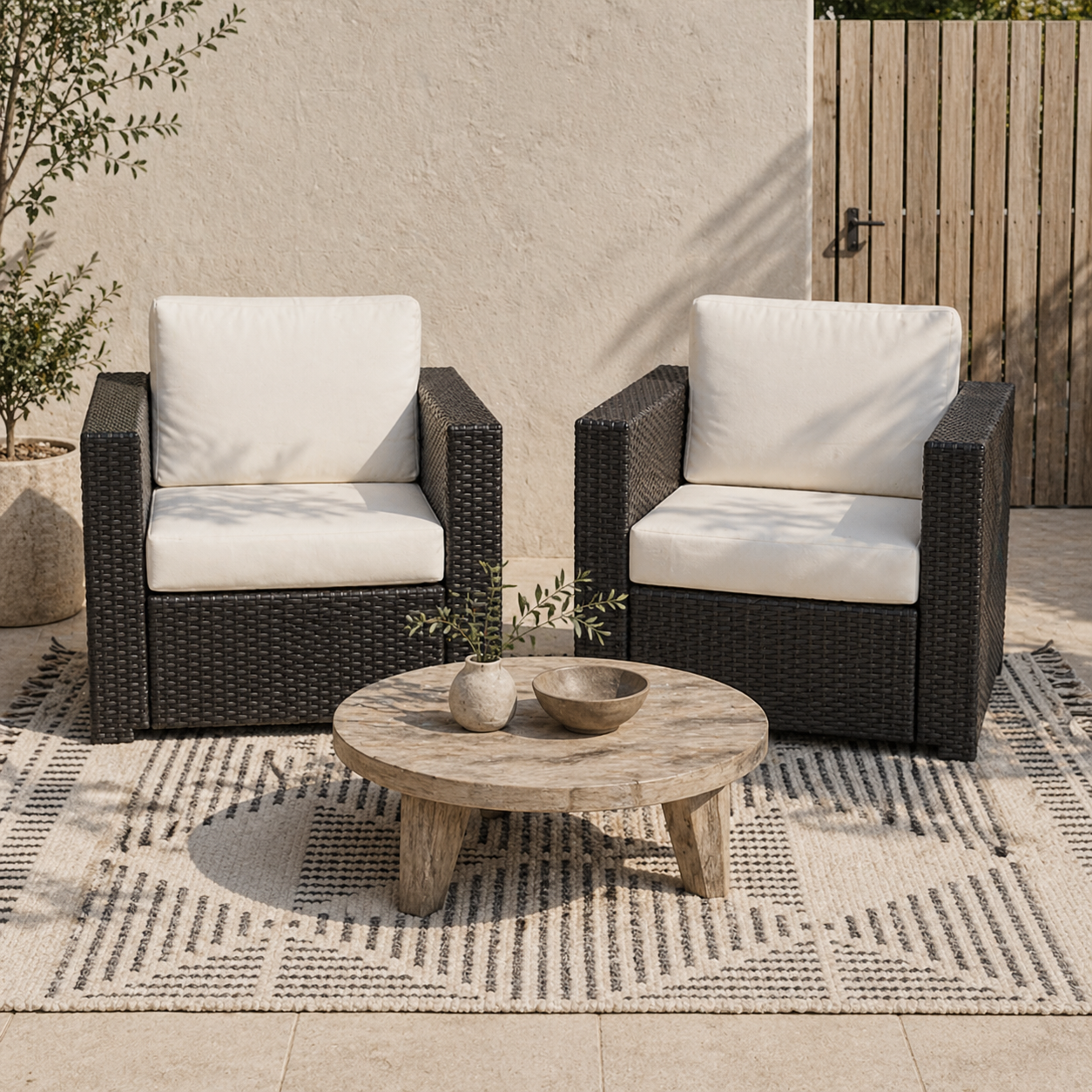 Vamino Black Rattan Set Of 2 Armchairs With Woven Finish (Table Not Included)