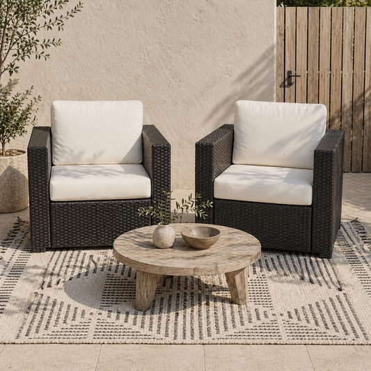 Vamino Black Rattan Set Of 2 Armchairs With Woven Finish (Table Not Included)