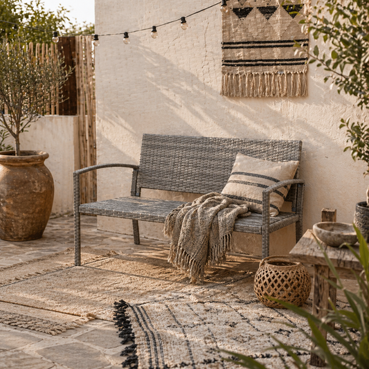 Mata Rattan Grey 2 Seater Garden Bench With Armrests