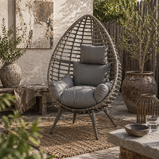 Luyono Rattan Rope Grey Teardrop Outdoor Egg Chair With Cushions