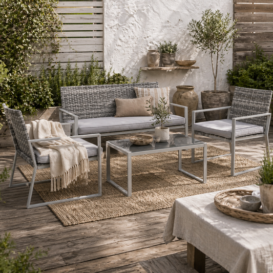 Kelusu Rattan 5 Seater Garden Furniture Sofa Set with 2 Armchairs and Coffee Table