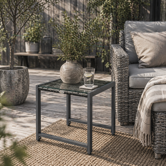 Visano Rattan Outdoor Side Table With Wicker Finish For Patio