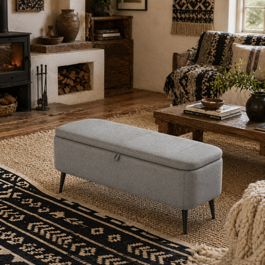 Harika Linen Look Light Grey Storage Ottoman