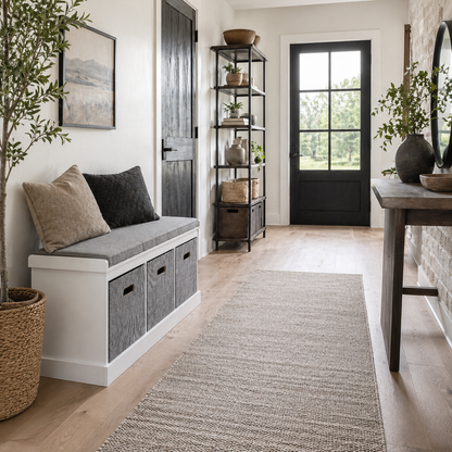 Elfila Wooden White 3 Drawer Shoe Storage Bench With Grey Padded Seat