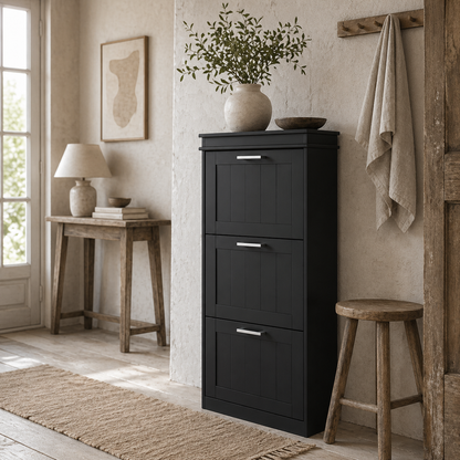 Kaso Wooden Black Minimal 3 Drawer Shoe Cabinet