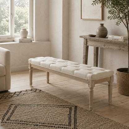 Vero Vintage Style Natural and Cream Wooden Bed End Bench