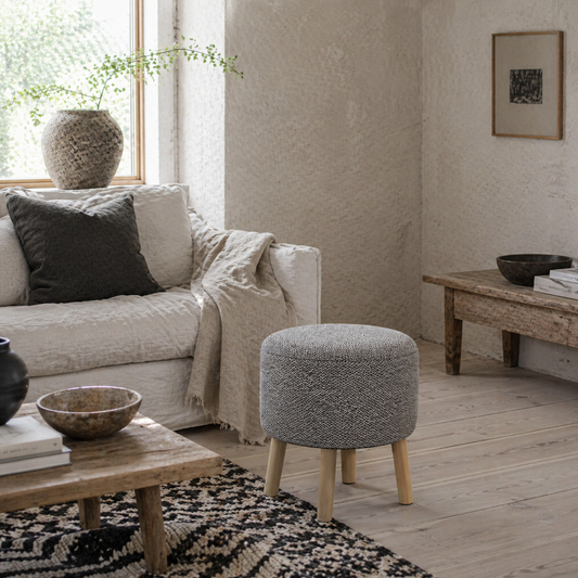 Roli Linen Look Light Grey Round Storage Ottoman