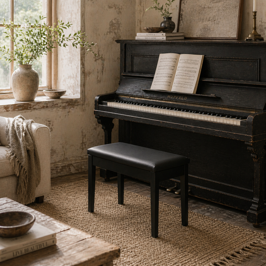 Ziyo Faux Leather Black Piano Bench With Padded Seat And Storage Compartment