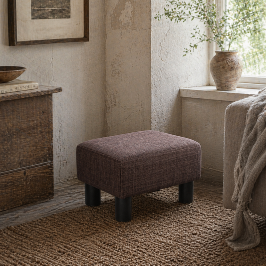 Fata Linen Brown Cube Footstool With 4 Plastic Feet