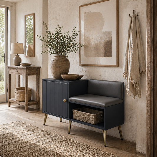 Roha Wooden Grey Shoe Storage Unit With Padded Seat