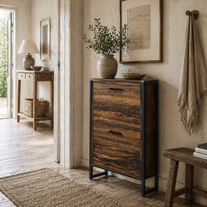Conine Rustic Wood Effect 2 Door Shoe Storage Cabinet For 12 Pairs