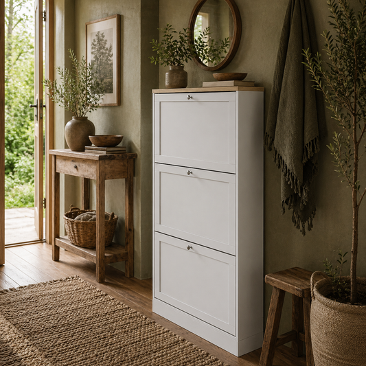 Lone Wooden White and Natural Compact 3 Drawer Shoe Cabinet