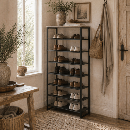 Malo Metal Grey 8 Tier Shoe Rack With Mesh Shelves For 21 To 24 Pairs