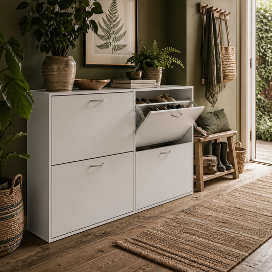 Notake Wooden White 4 Drawer Shoe Storage Cabinet