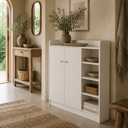 Rala Wooden White Shoe Cupboard With 2 Doors 9 Shelves