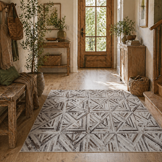 Nereta 170 x 120cm Chenille Brown Triangle Pattern Washable Area Rug Non Slip