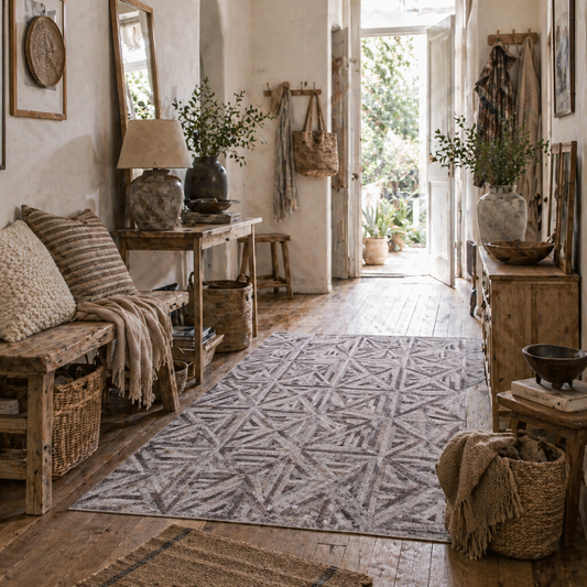 Fisuk 290 x 200cm Chenille Brown Triangle Pattern Non Slip Washable Rug