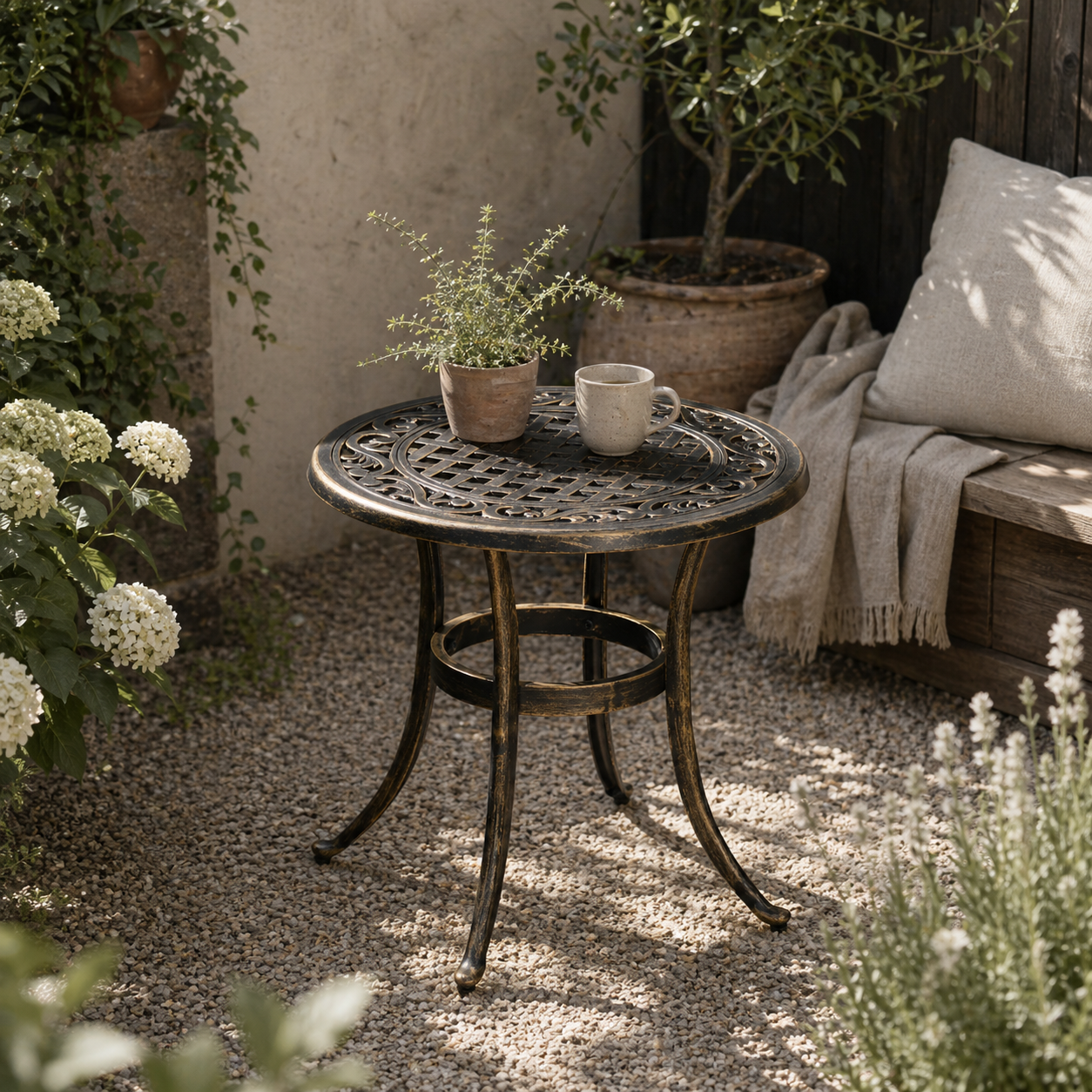 Sani Cast Aluminium Bronze Outdoor Side Table With Anti Slip Feet
