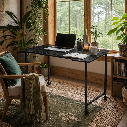 Schut 80cm Wooden Black Folding Desk Lockable Wheels