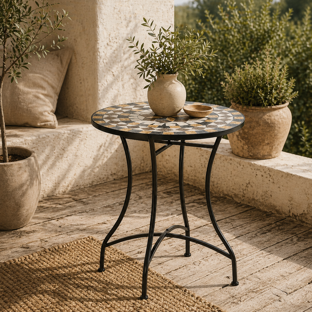 Nabaha Metal Grey Round Mosaic Outdoor Patio Bistro Table