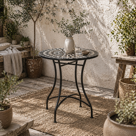 Pamone Metal Black Round Mosaic Outdoor Patio Bistro Table