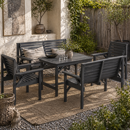 Masera 6 Seater Grey Wooden Outdoor Dining Set With Umbrella Hole Table