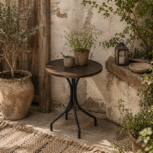 Rabasu Galvanised Steel Brown Round Garden Bistro Table