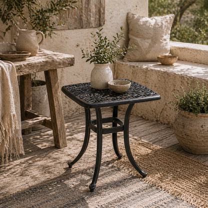 Kesa Cast Aluminium Bronze Square Outdoor Bistro Table With Umbrella Hole