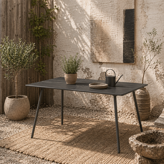 Visuto Steel Grey Rectangular Outdoor Dining Table With Slatted Top For 6