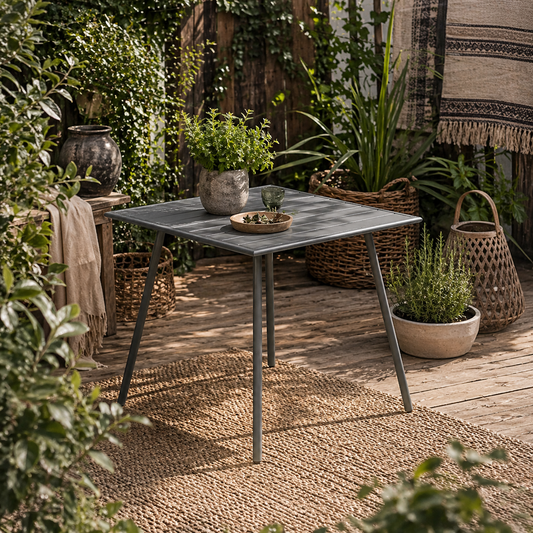Ledisu 80cm Steel Grey Square Outdoor Dining Table With Slatted Top For 4