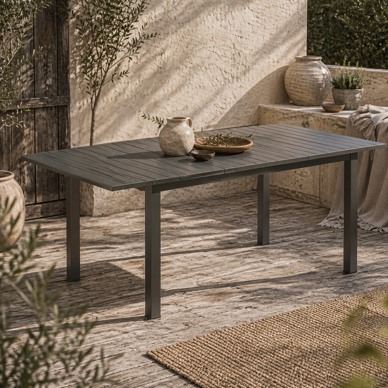 Tosala Aluminium Grey Extendable Outdoor Dining Table With Slatted Top For 6