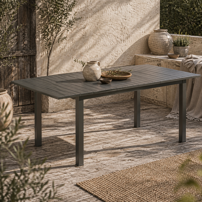Tosala Aluminium Grey Extendable Outdoor Dining Table With Slatted Top For 6