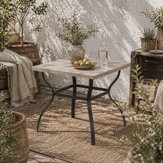 Coel Steel Grey And Black 4 Seater Garden Table With Parasol Hole