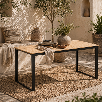 Haludo 160cm 6 Seater Teak Effect Rectangular Outdoor Dining Table With Slatted Top
