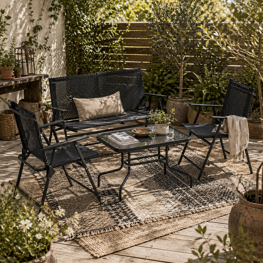 Mavi Metal Black and Mesh 4 Seater Outdoor Garden Sofa Set