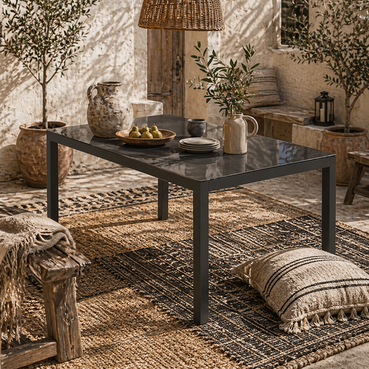 Cona 150cm Aluminium Grey Rectangular Outdoor Table With Glass Top